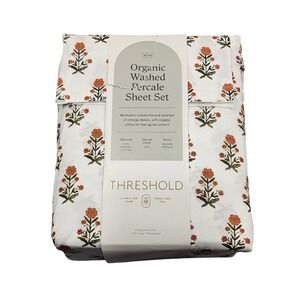 Threshold King Organic Washed Percale Sheet Set 250TC Floral King Mum Flower